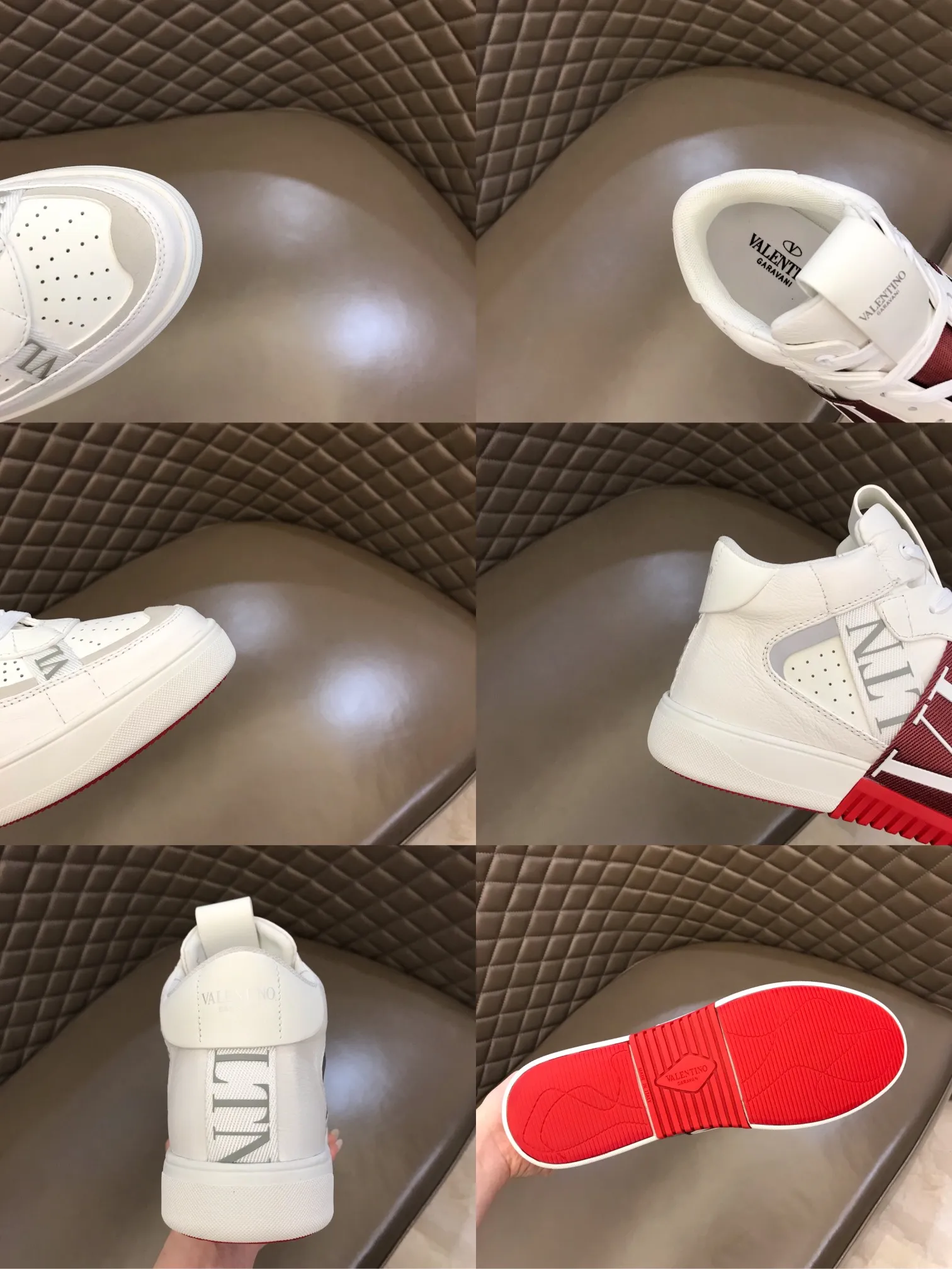 P460◾️▫️V L7N high-top calfskin lace-up sneakers. No man should be able to refuse this style. The classic color scheme is so handsome! Purchase a high-precision replica of the original version to instantly sell off the market currency! 6 VLTN logo rubber effect straps - Valentino Garavani Logo printed on the back and tongue, all materials are customized to ensure quality!  Size: Male 38-44 (45.46 customized)